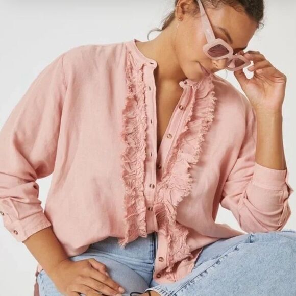 Anthropologie Pilcro Ruffled Placket Shirt M - Picture 2 of 8